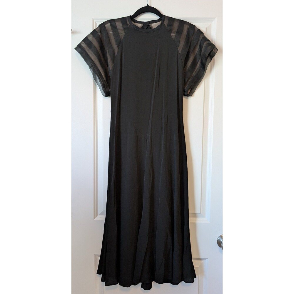 Alicia Vintage Women's Size 7/8 Black Mesh Sleeve Midi Open Back Keyhole Dress
